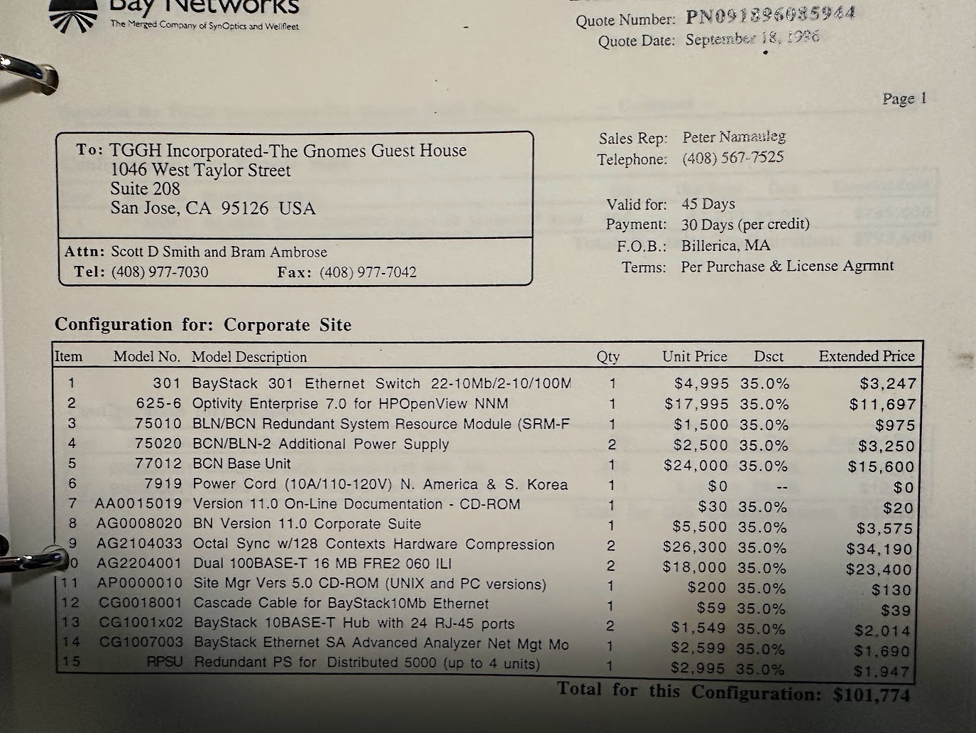 Bay Networks Invoice